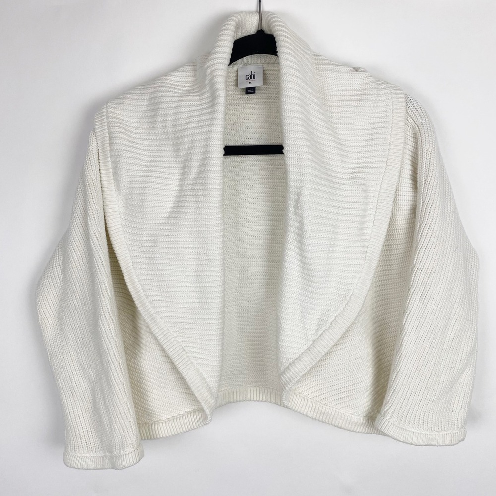Cabi Cream Off White Textured Shawl‎ Collar Half Circle Bolero Sweater Womens M